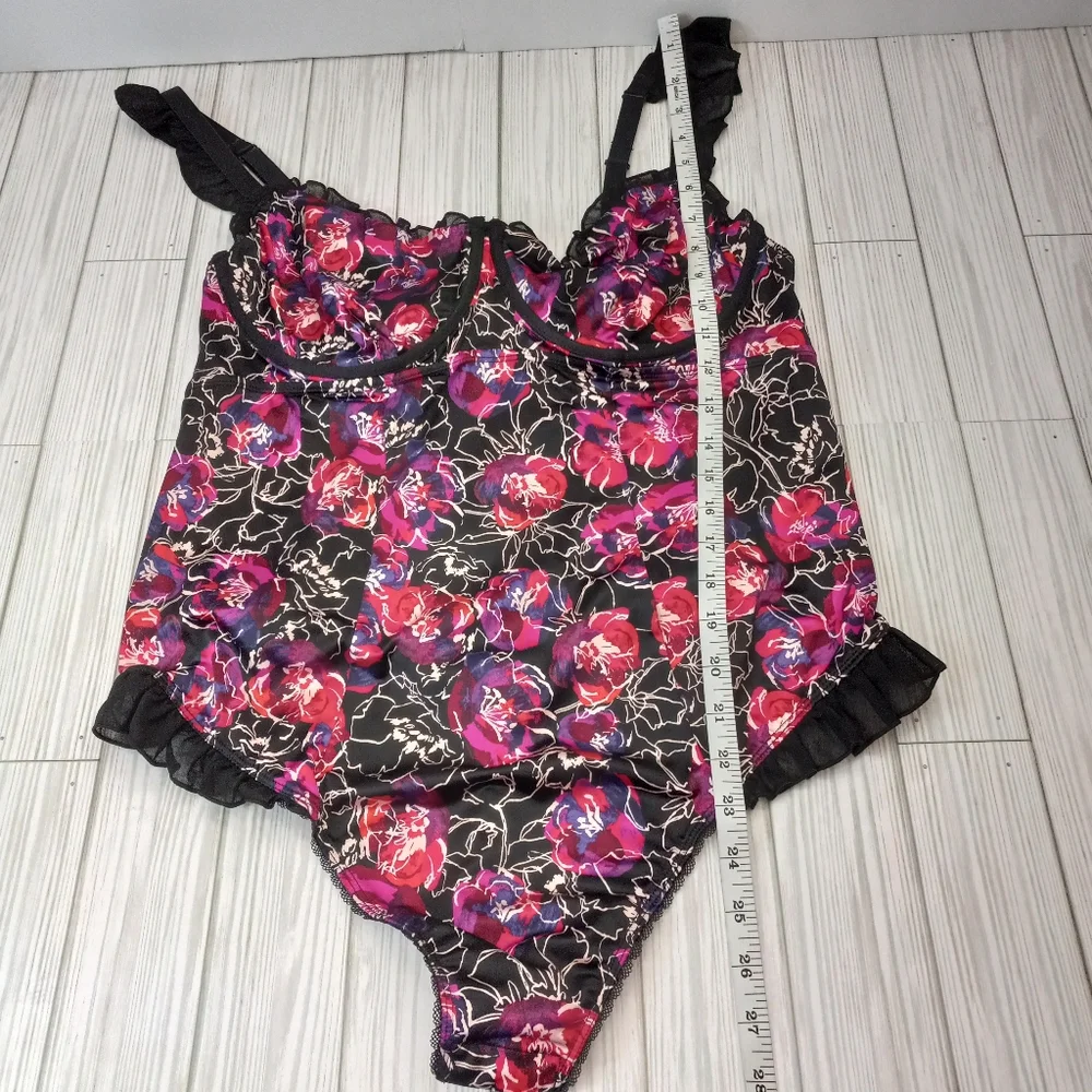 Torrid Satin Floral Ruffle Thong Bodysuit